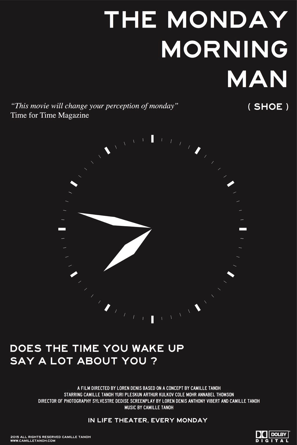 Affiche originale du film The Monday Morning Man Shoe de 2015, avec son horloge et tous ses crédits imprimés.