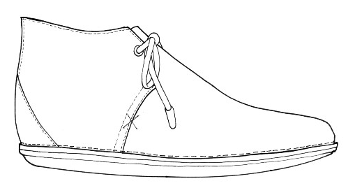 Dessin au trait d’une bottine lacée avec semelle cousue et détail en croix