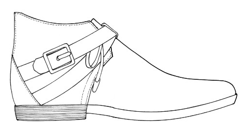 Dessin au trait d’une bottine à brides croisées et boucle
