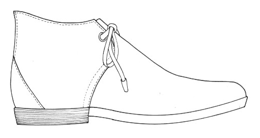 Dessin au trait d’une bottine lacée, vue de profil