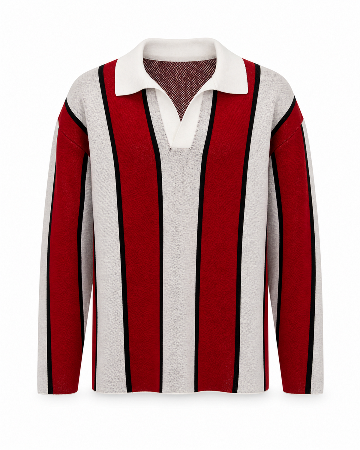 Knit Jersey — Rouge — front view with red and ivory stripes
