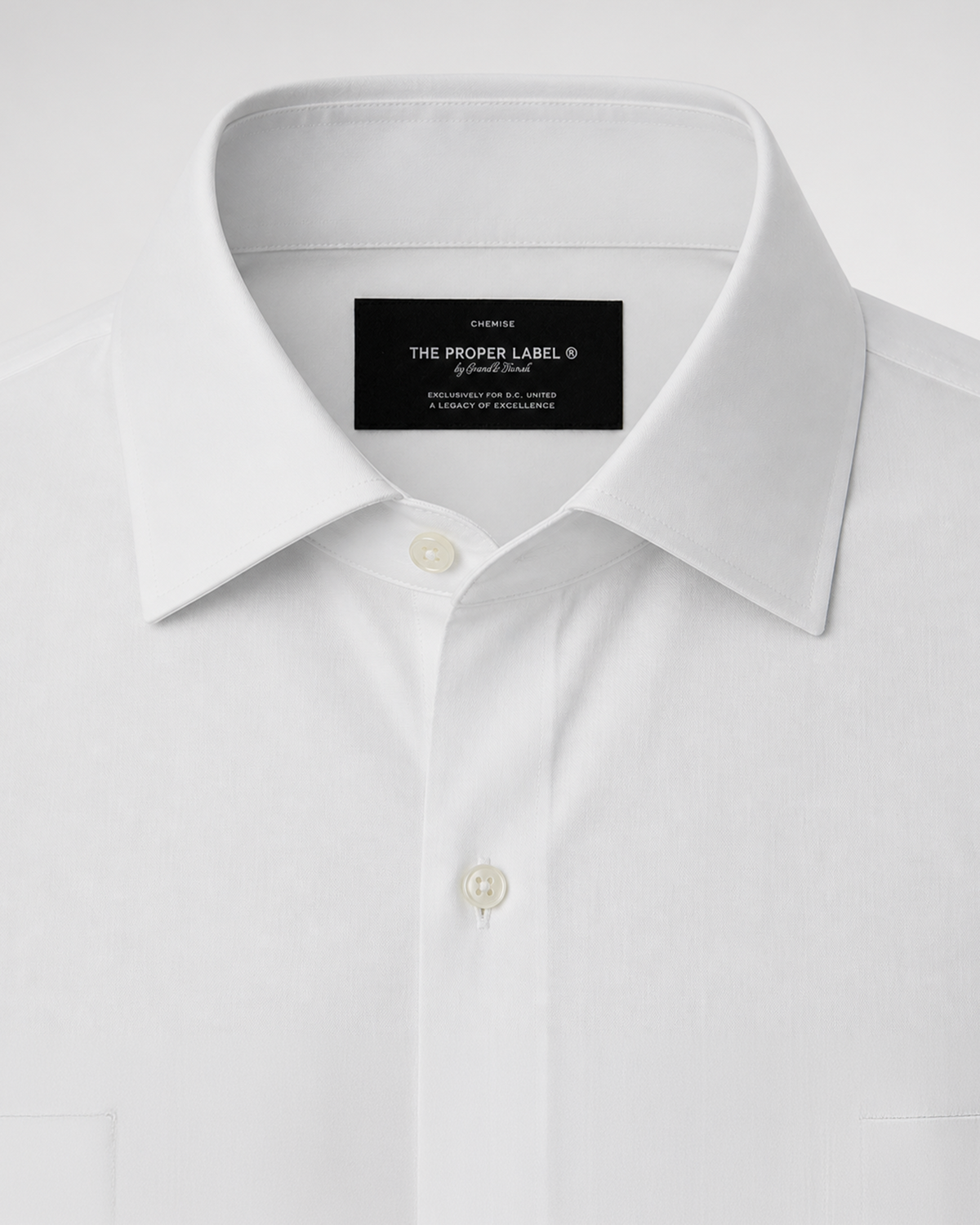 The Proper Poplin Shirt — Blanc — collar and label detail