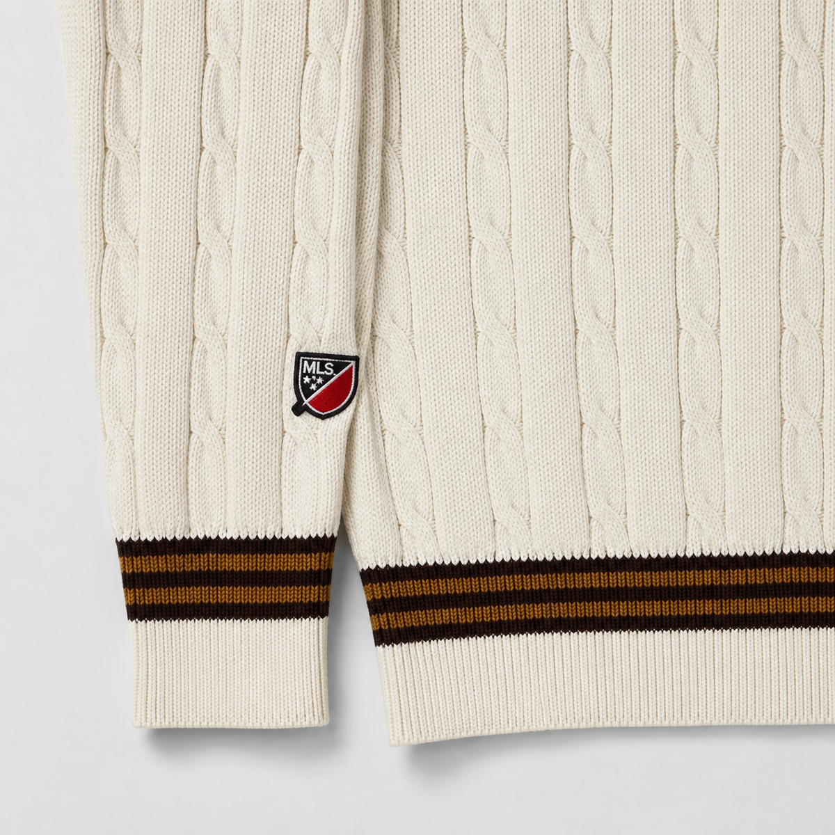 D.C. United — The District Cable-Knit Sweater — ribbed cuff, hem and sleeve patch detail