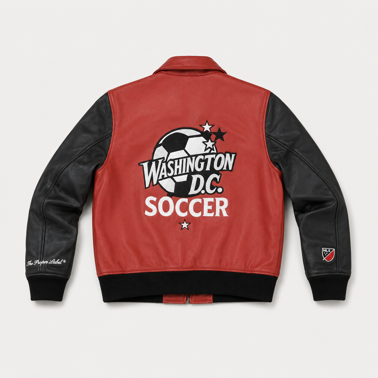 D.C. United — District Black & Red Leather Jacket — back with Washington D.C. Soccer artwork