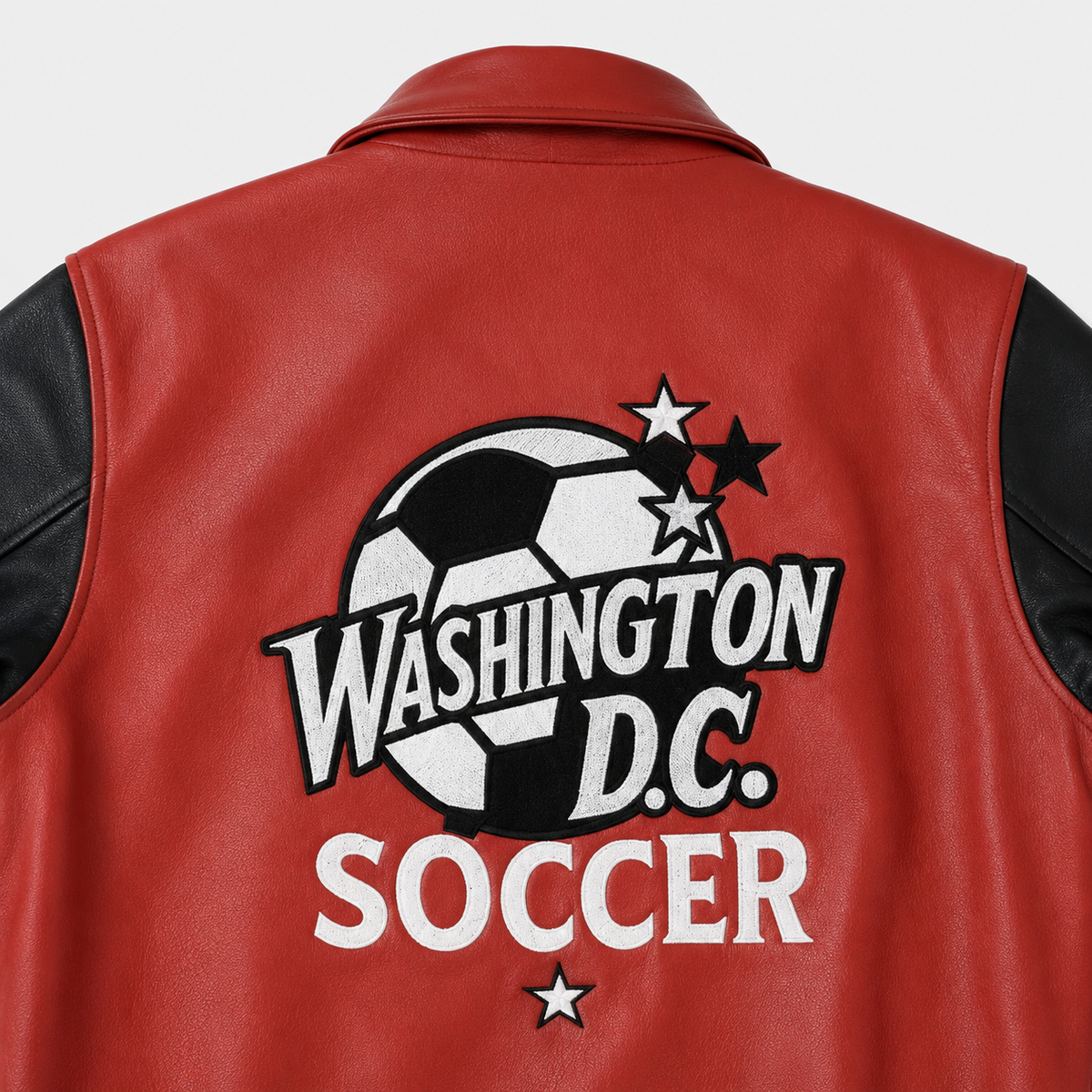 D.C. United — District Black & Red Leather Jacket — back artwork detail