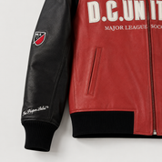 D.C. United — District Black & Red Leather Jacket — hem and sleeve detail
