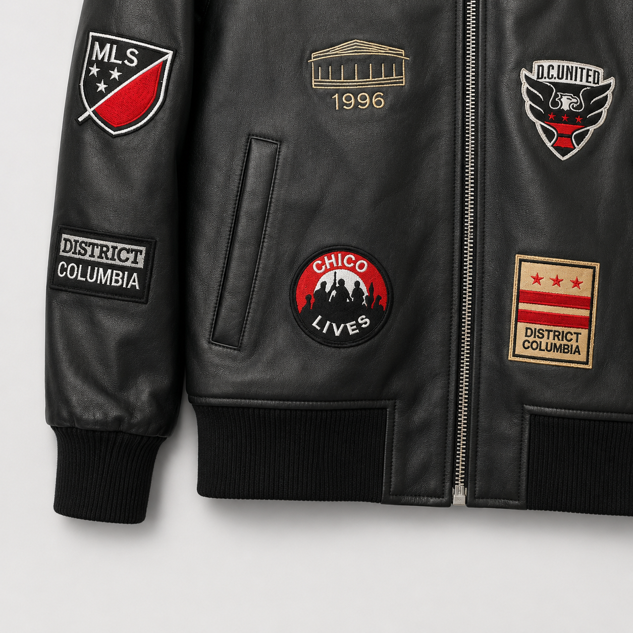 D.C. United — District Legacy Leather Jacket — club patches, pocket and button details