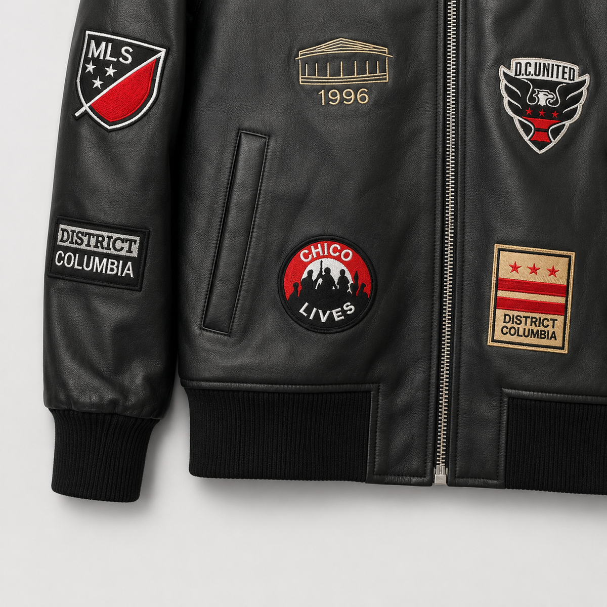 D.C. United — District Legacy Leather Jacket — club patches, pocket and button details