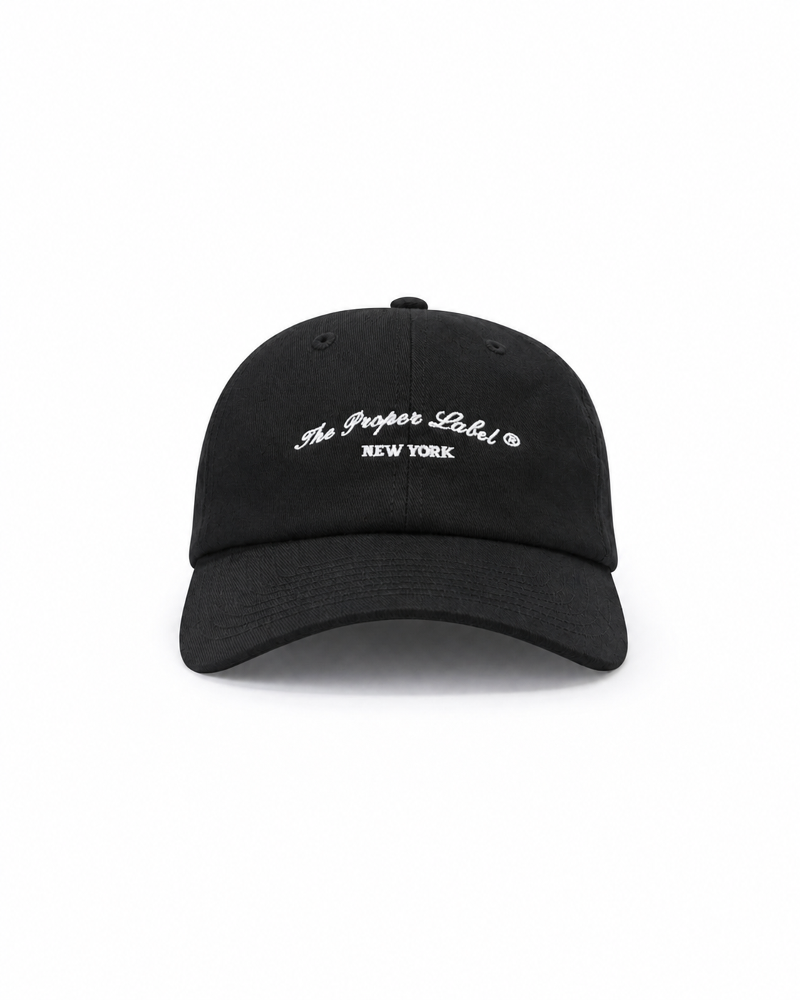 Signature Proper Cap — Noir — front with white embroidery