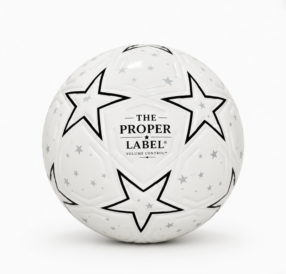 The Proper Starball™ — Volume Control — white football with outlined black stars