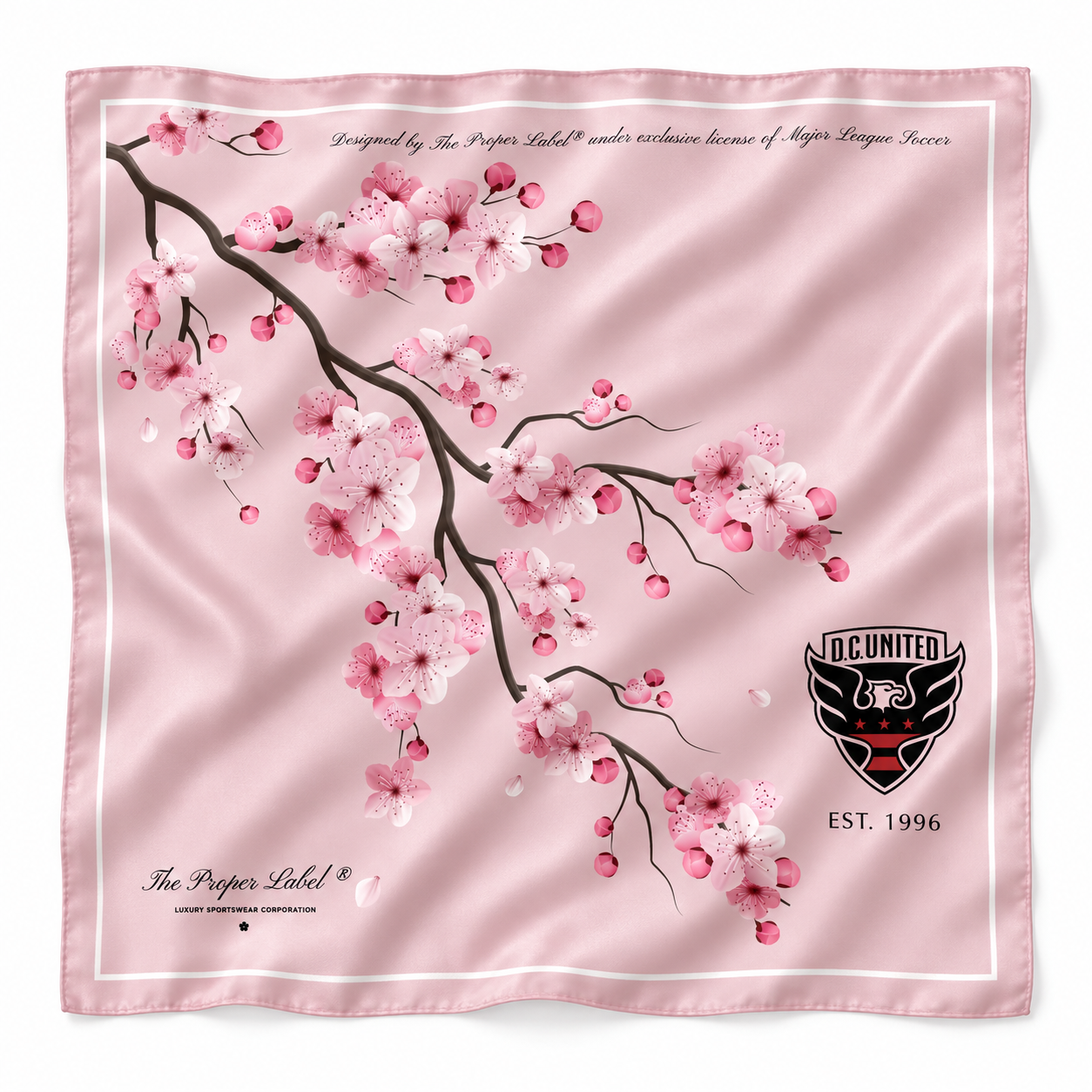 Cherry Blossom Scarf, silk presentation created from the original pale pink D.C. United artwork.