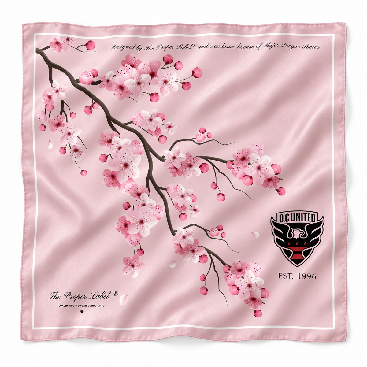 Cherry Blossom Scarf, silk presentation created from the original pale pink D.C. United artwork.