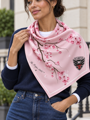 Cherry Blossom Scarf — close view of the floral drape, digitally created editorial