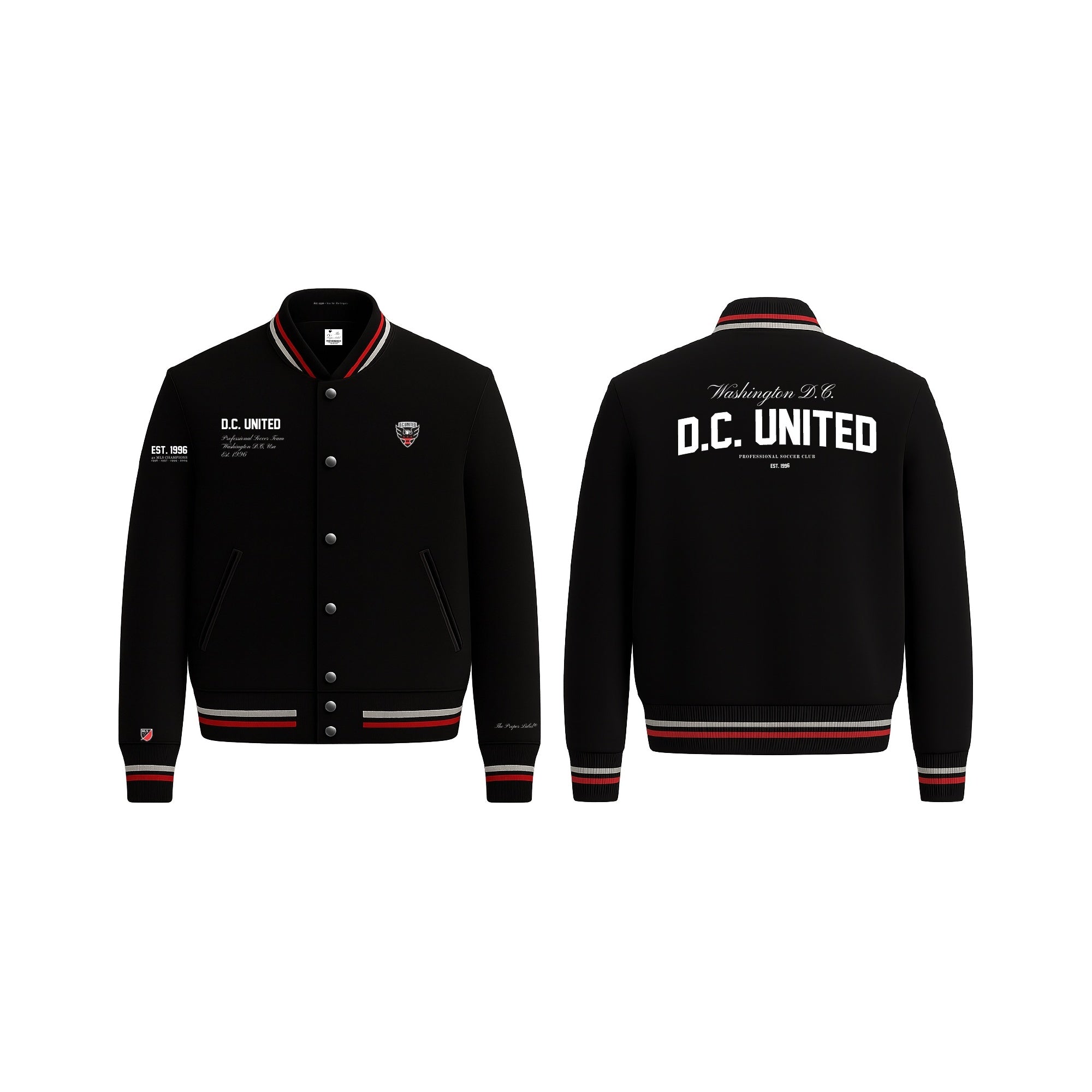 D.C. United — Heritage Line Varsity Jacket — Black / & / Red — design illustration