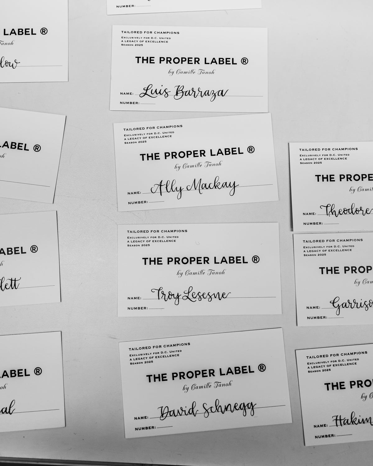 Cartes nominatives du vestiaire de tailleur pour D.C. United.