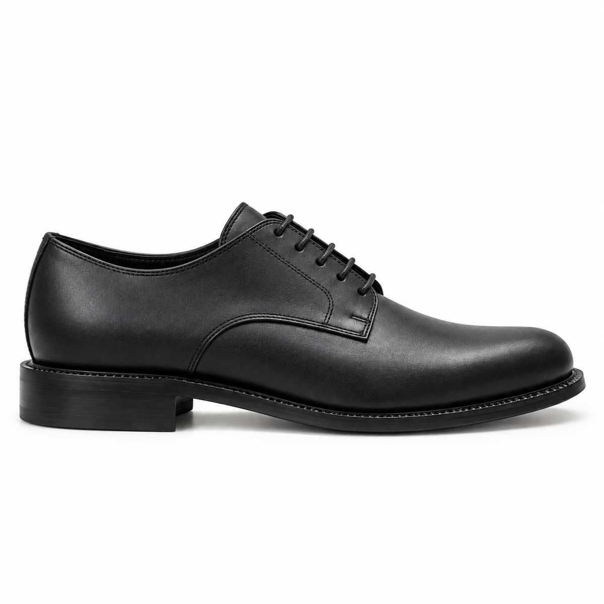The Legacy Derby — black leather, side profile.