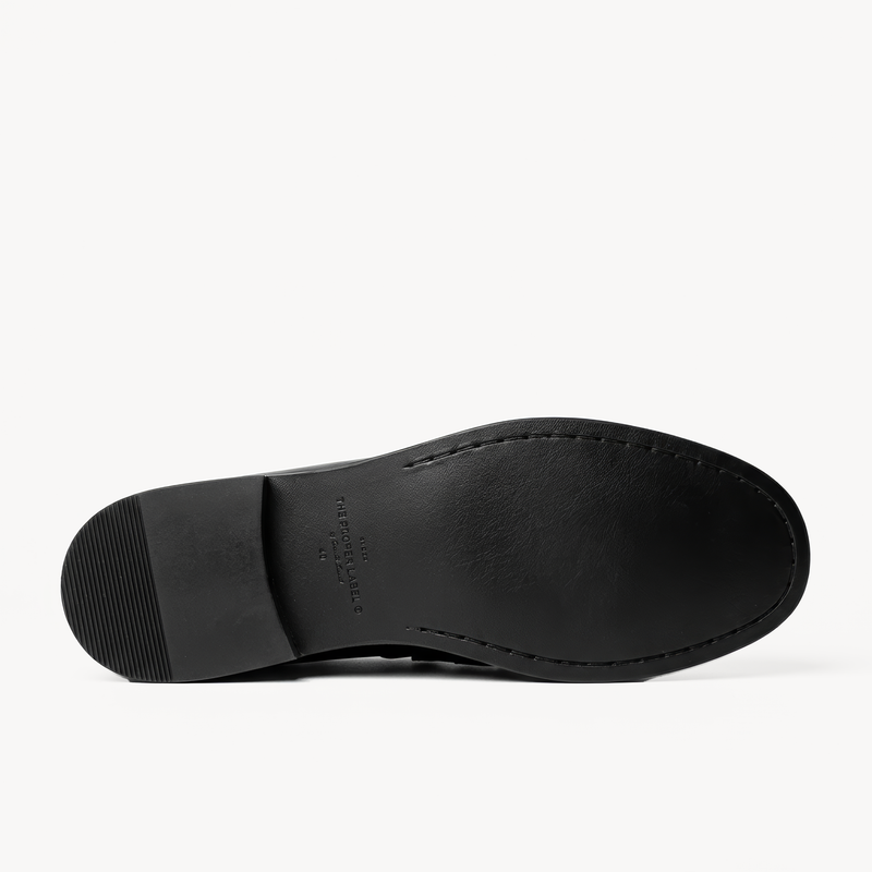 The Proper Moccasin, black leather loafers — sole detail