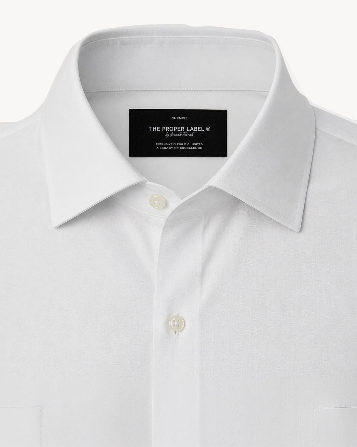 The Proper Poplin Shirt — Blanc — collar and label detail