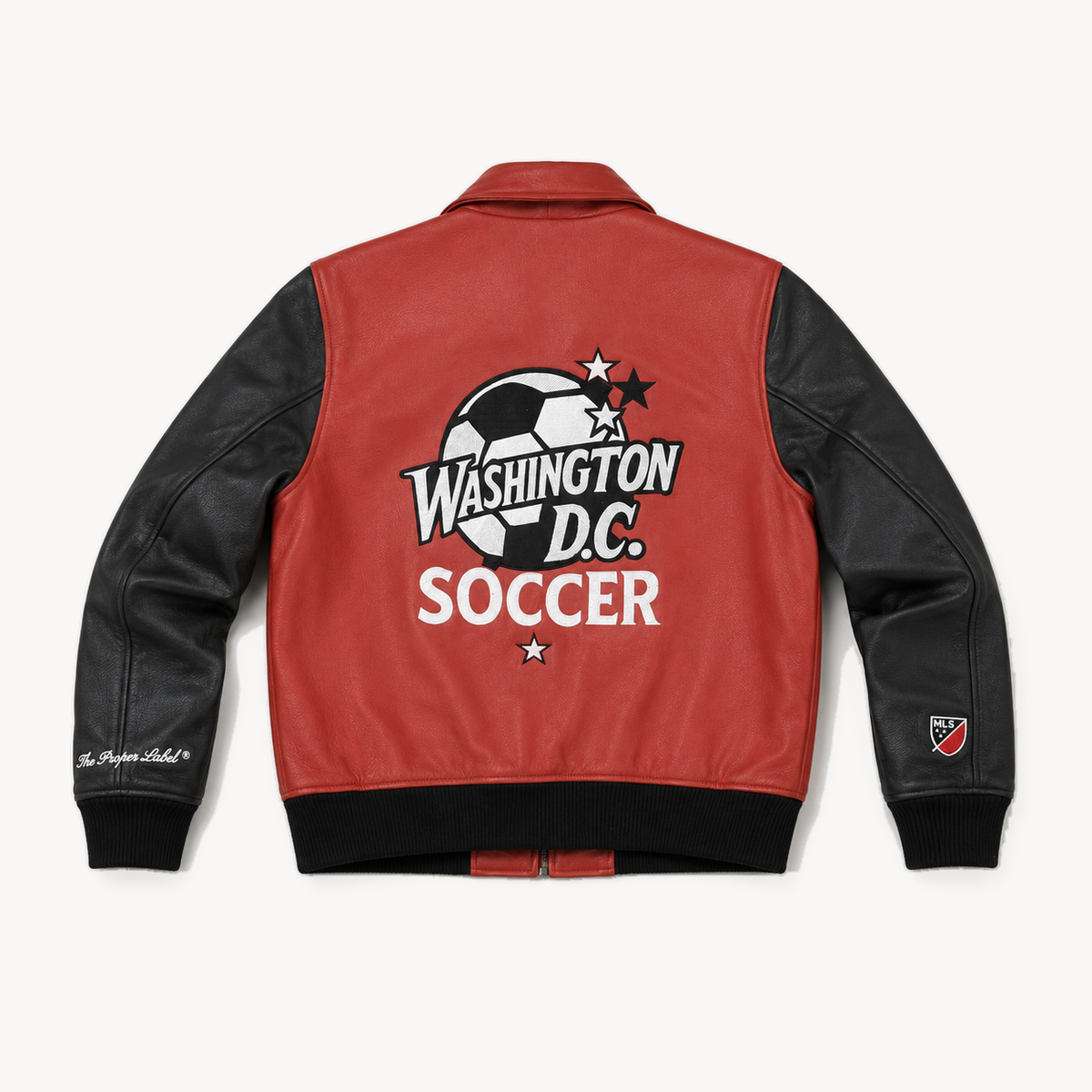 D.C. United — District Black & Red Leather Jacket — back with Washington D.C. Soccer artwork