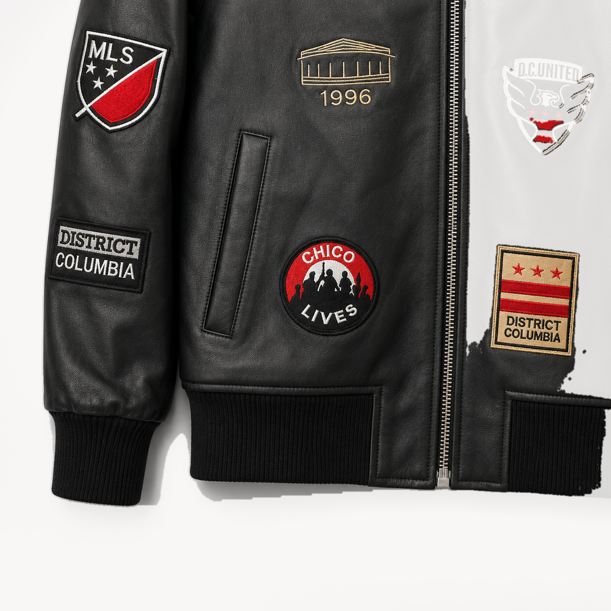 D.C. United — District Legacy Leather Jacket — club patches, pocket and button details