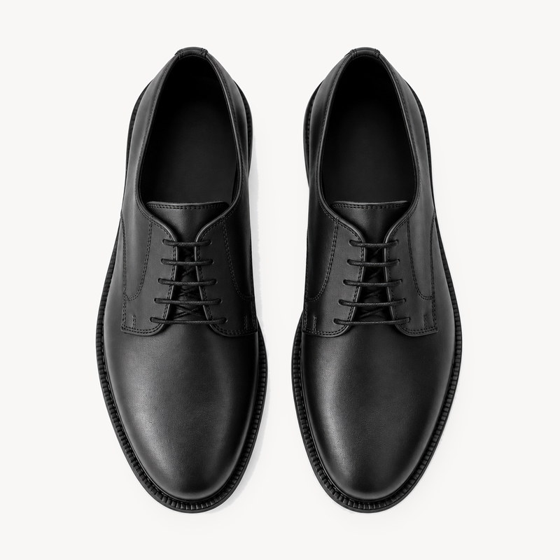 The Legacy Derby — pair viewed from above, five-eyelet lacing.