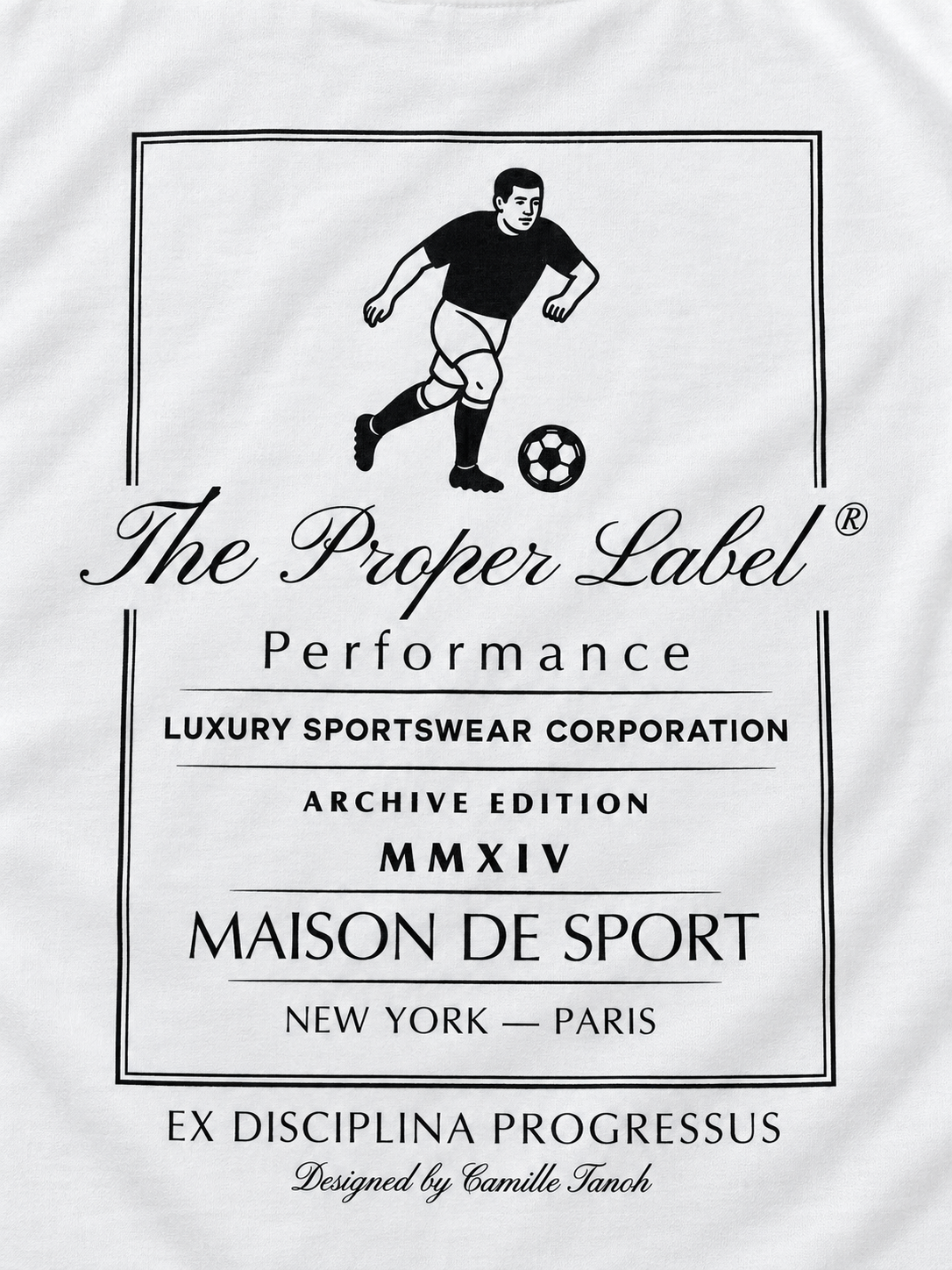 Studio close-up of the Maison de Sport Archive Edition back artwork on white cotton.