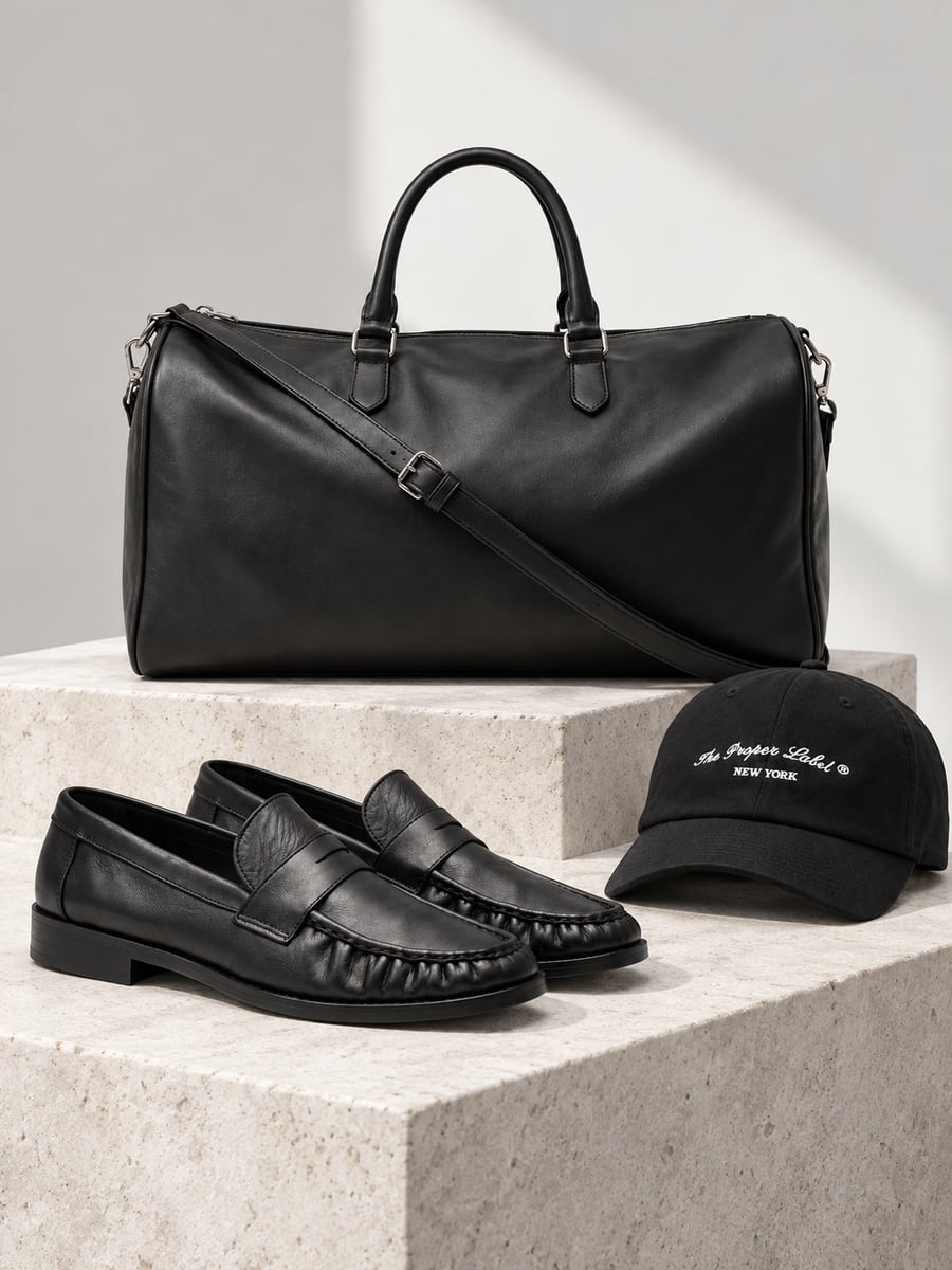 The Continental Holdall, Proper Moccasins and signature cap — Gift Guide for Him.