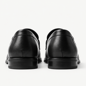 The Proper Moccasin® — Obsidian Black, heel construction.