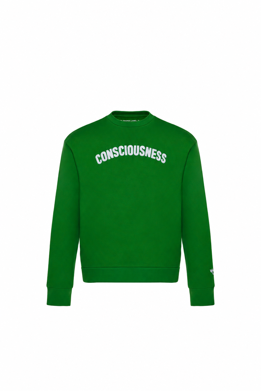 Consciousness sweatshirt — green — single product view on the Maison studio background.
