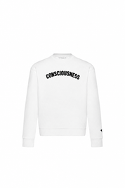 Consciousness sweatshirt — white — single product view on the Maison studio background.