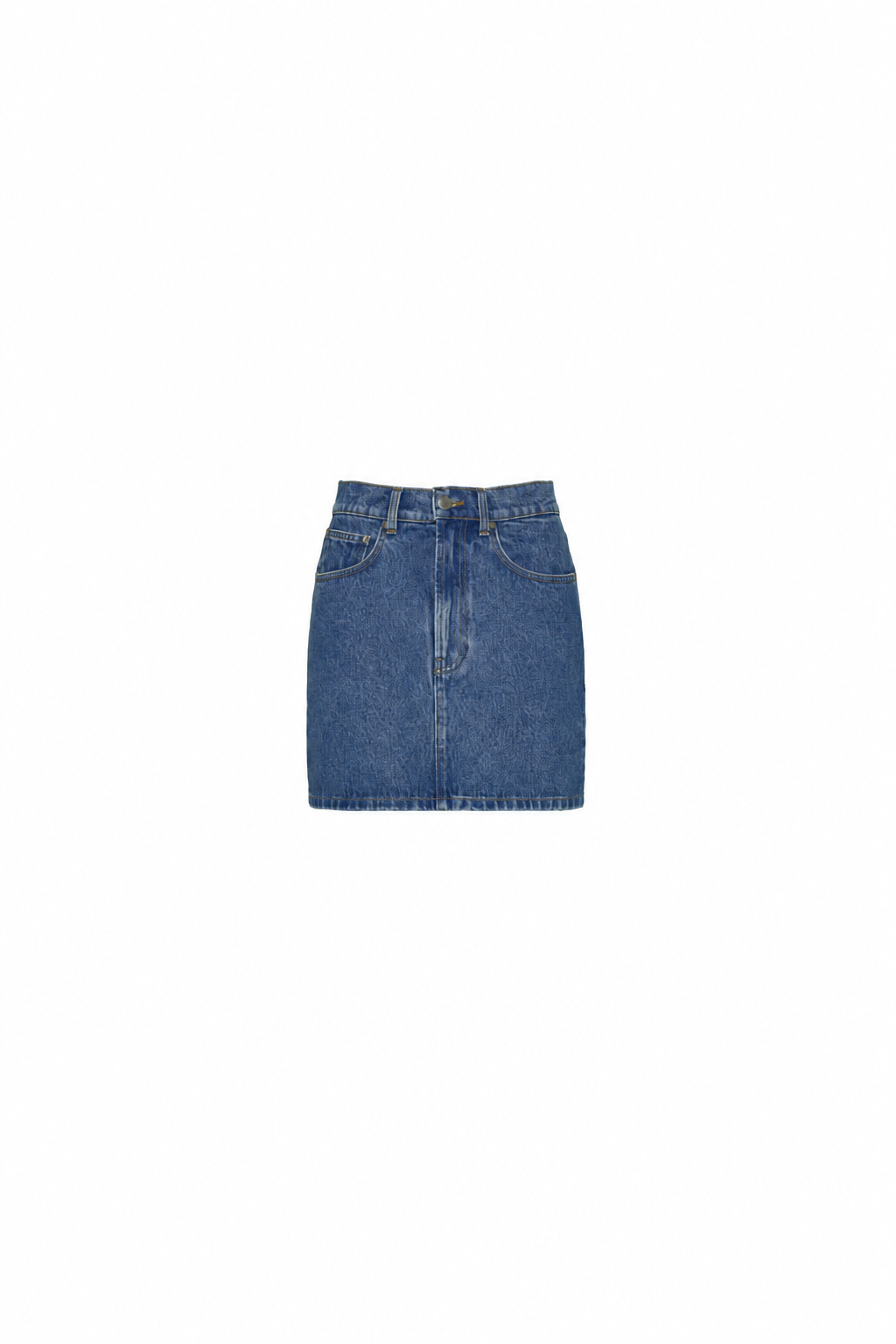 Denim skirt — single product view on the Maison studio background.