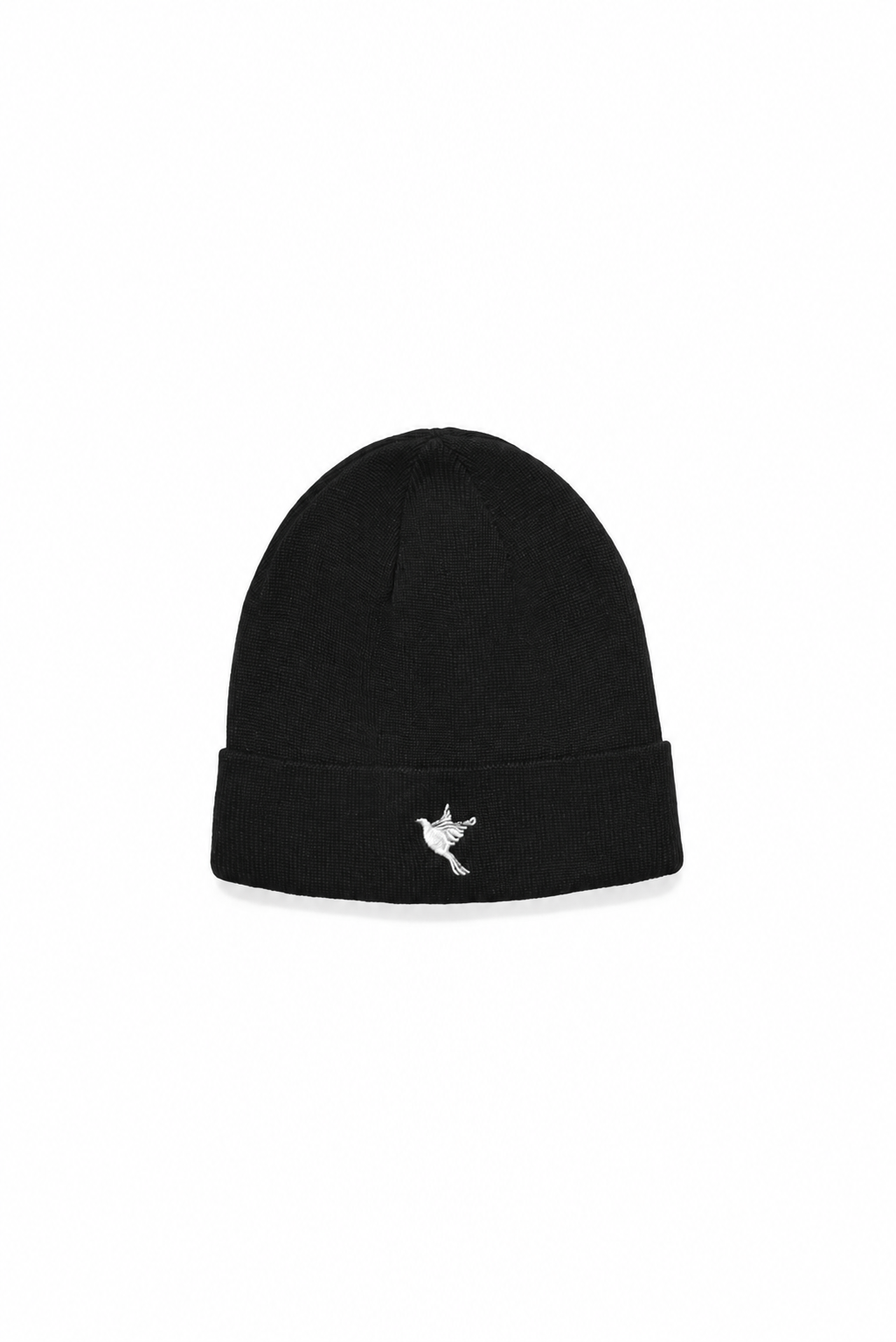 Dove beanie — black — single product view on the Maison studio background.