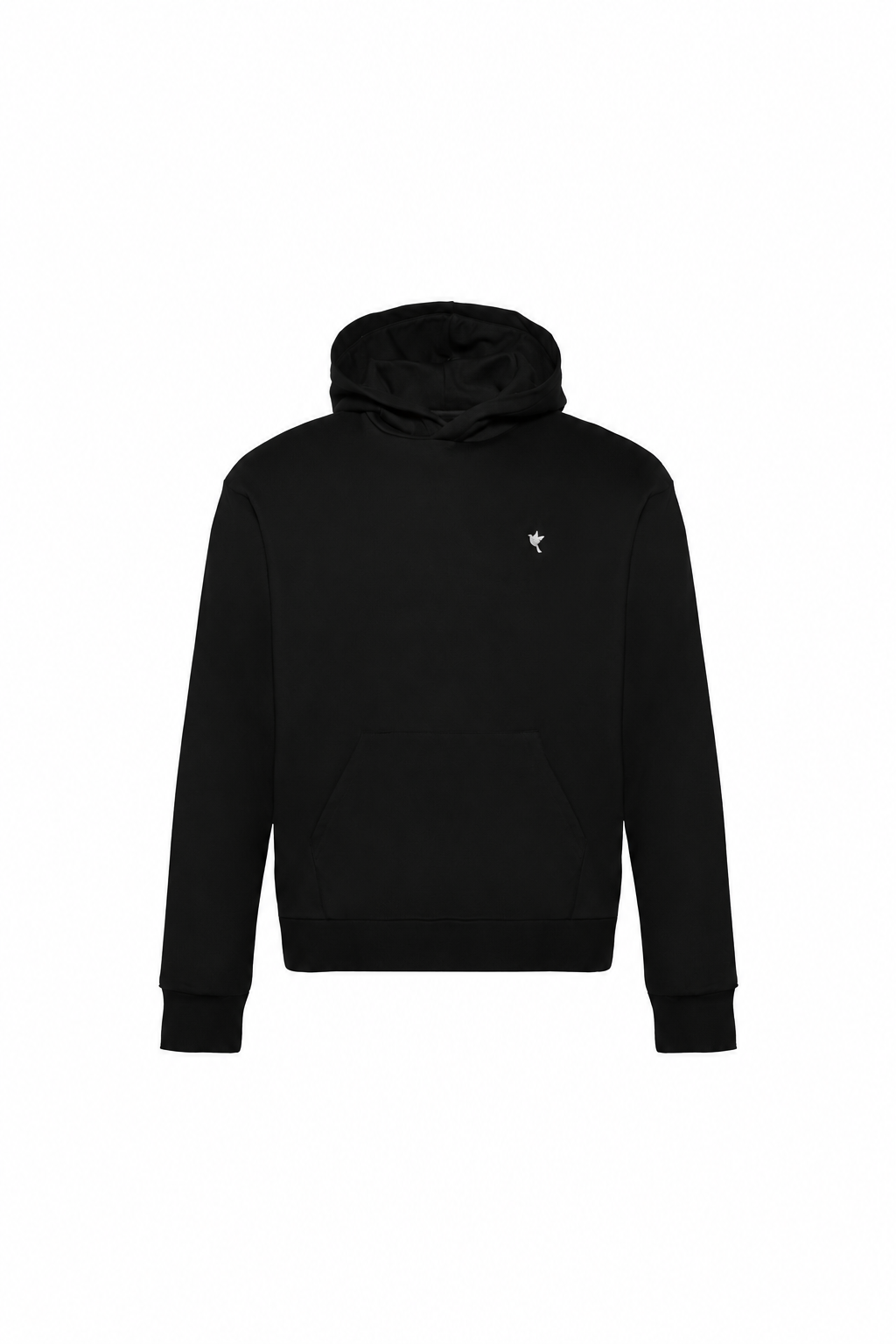 Dove hoodie — black — single product view on the Maison studio background.