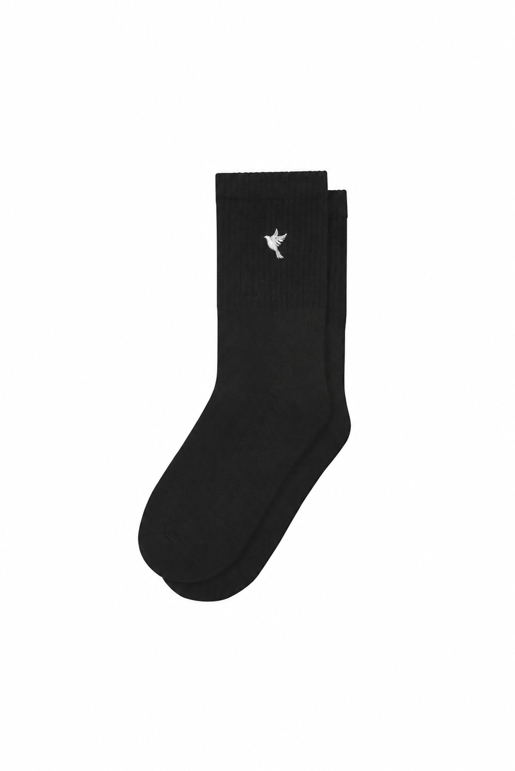 Dove socks — black — single product view on the Maison studio background.
