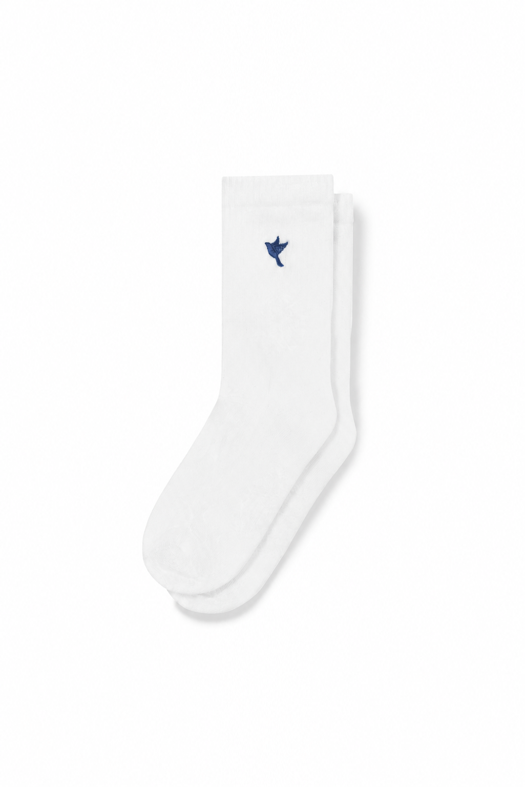Dove socks — white / blue — single product view on the Maison studio background.
