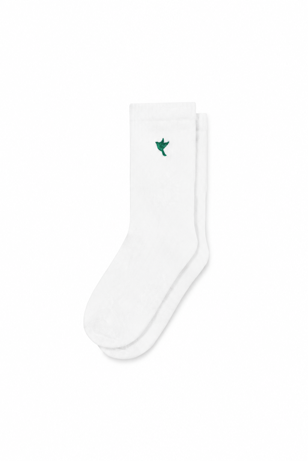 Dove socks — white / green — single product view on the Maison studio background.