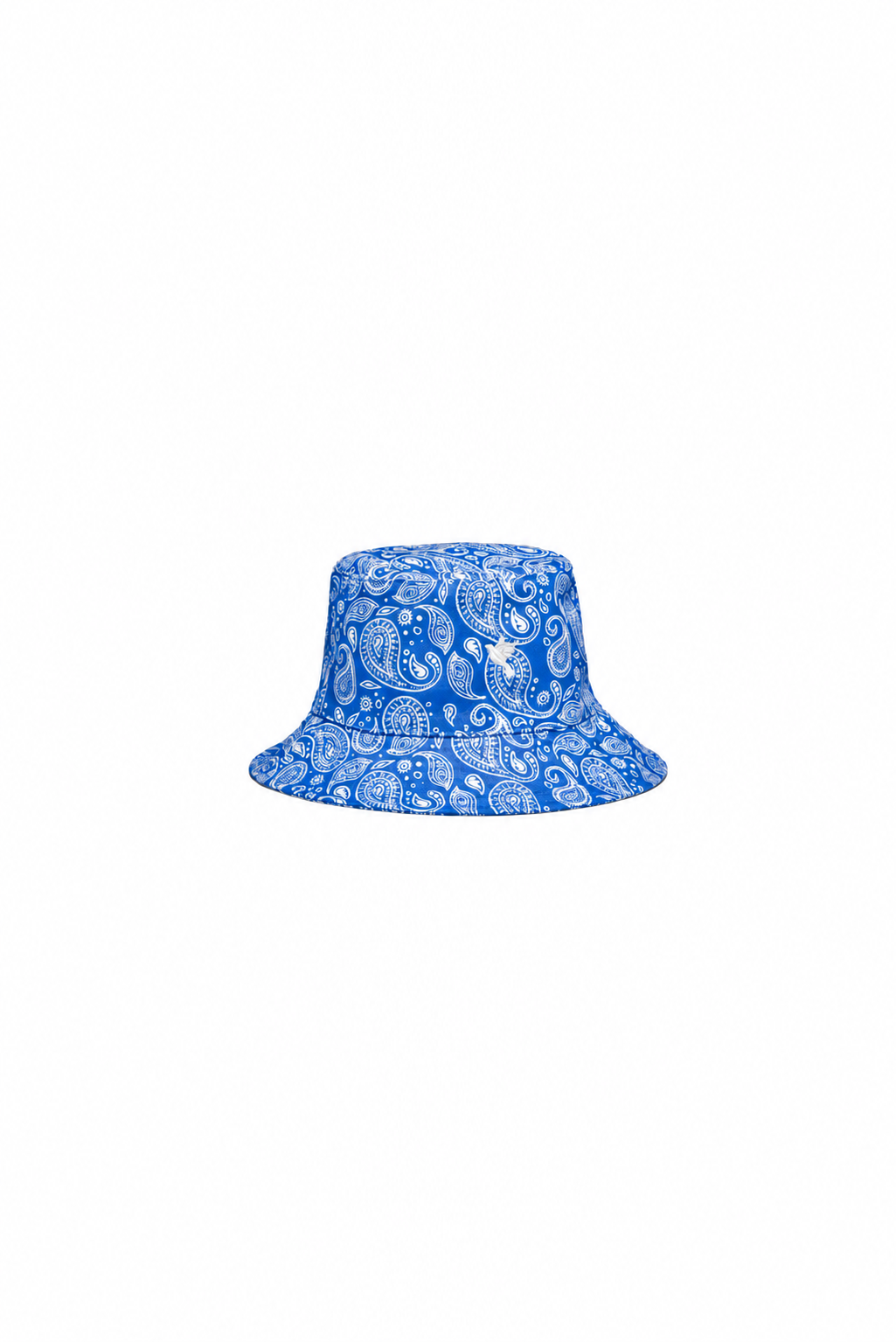 Paisley bucket hat — blue — single product view on the Maison studio background.