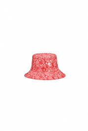 Paisley bucket hat — red — single product view on the Maison studio background.