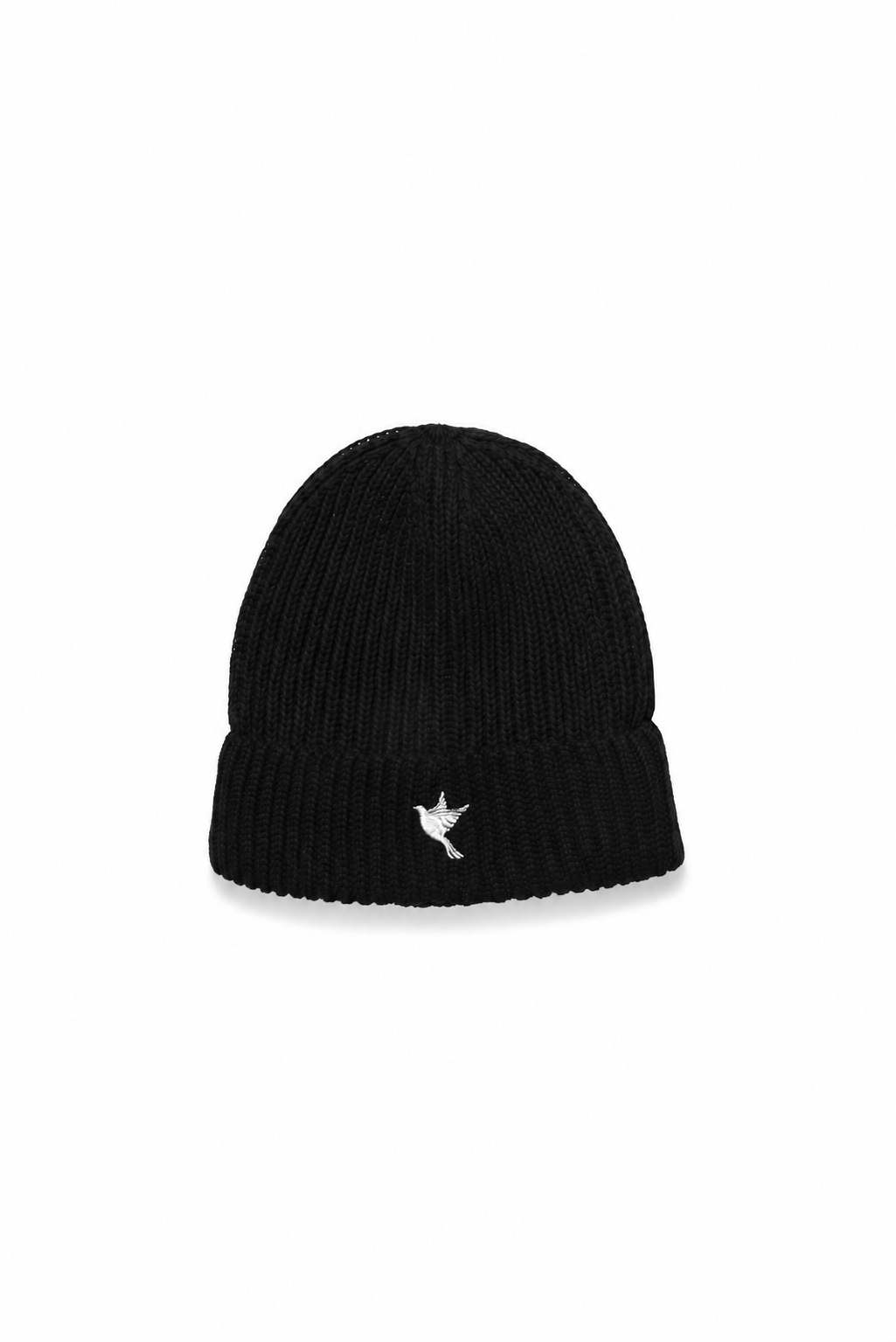 Ribbed Dove beanie — black — single product view on the Maison studio background.